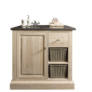 Meuble de salle de bain en chêne blanchi vasque simple en pierre verone