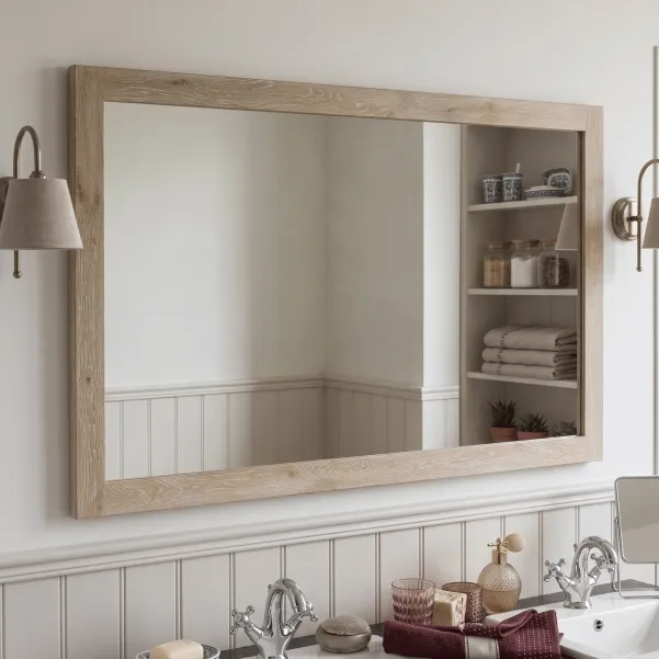 Miroir de salle de bain en bois massif - chêne blanchi - Hellin