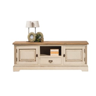 Meuble tv bas 2 portes 1 niche en bois capucine
