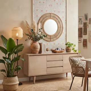 Buffet scandinave plaqué en chêne clair : 3 tiroirs - Hellin