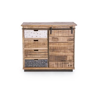 Buffet 1 portes 4 tiroirs bois et metal harlem