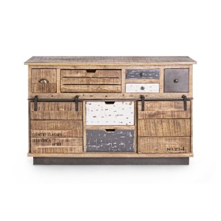 Buffet 2 portes 7 tiroirs bois et metal harlem