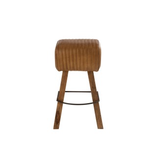 Tabouret de bar saut de cheval en bois et cuir samir