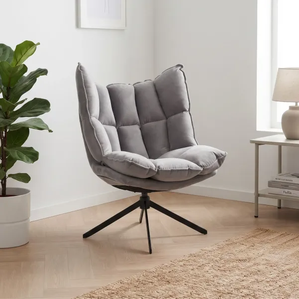 Fauteuil moderne relax en tissu gris et métal FENIX - HELLIN