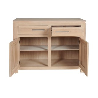 Buffet bas moderne en chêne blanchi : 2 tiroirs et portes | Hellin