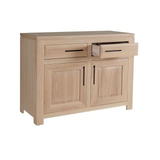 Buffet bas moderne en chêne blanchi : 2 tiroirs et portes | Hellin