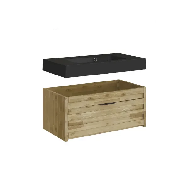 Meuble simple vasque à suspendre : acacia, polybéton | Hellin