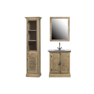 Meuble simple vasque en bois avec miroir et colonne ensemble hanoi