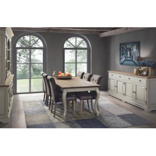 Long buffet bas en bois clair : 4 tiroirs et placards | Hellin