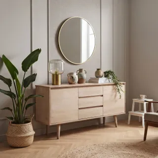 Buffet scandinave plaqué en chêne clair : 3 tiroirs - Hellin