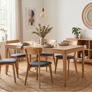 Chaise scandinave en tissu gris et bois de chêne | Hellin