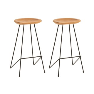 Tabouret de bar en teck et metal lot de 2 felix