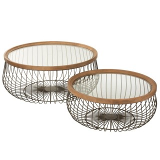 Tables basses rondes en bois et metal set de 2 latina