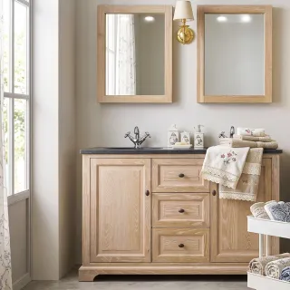 Ensemble salle de bain : meuble double vasque et deux armoires