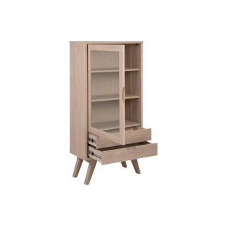 Vitrine scandinave en bois 2 tiroirs 1 porte en verre ALISIA - HELLIN