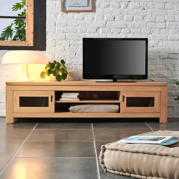 Meuble TV bas moderne en chêne clair L180 BOSTON - HELLIN