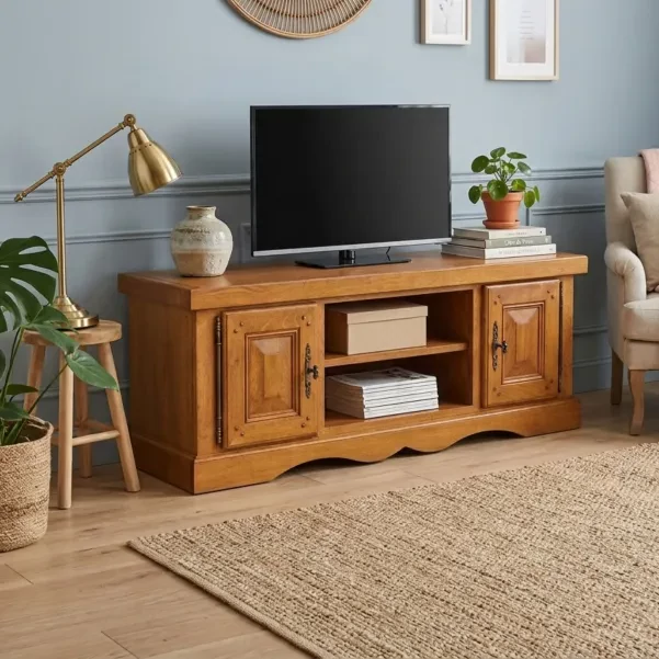 Meuble TV en chêne clair La Bresse dans salon