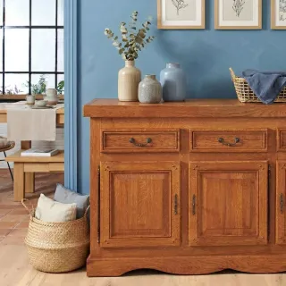 Buffet bas en chêne massif de style rustique / 3 portes | Hellin
