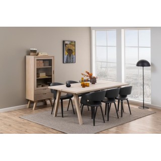 Vitrine scandinave en bois 2 tiroirs 1 porte en verre ALISIA - HELLIN