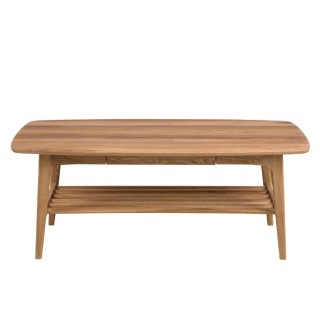 Table basse scandinave rectangulaire en bois massif avec rangement elea