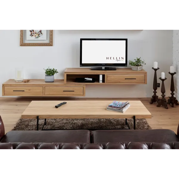 Ensemble en bois : Étagère et meuble TV suspendus | Hellin