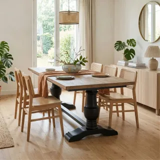 Table rectangulaire en bois massif et teck recyclé L 260 cm