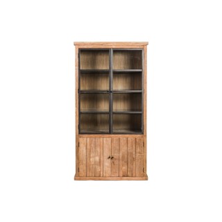 Buffet vaisselier en bois recyclemetal 4 portes éclairage led linas