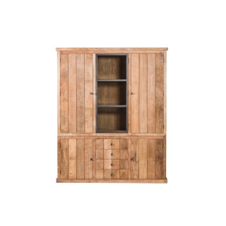 Buffet vaisselier en bois recycle 3 portes 4 tiroirs éclairage led linas