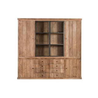 Buffet vaisselier en bois recycle 4 portes 8 tiroirs éclairage led linas