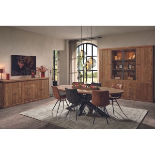 Buffet vaisselier en bois massif avec portes en verre et tiroirs en teck recyclé pour ranger tous vos objets