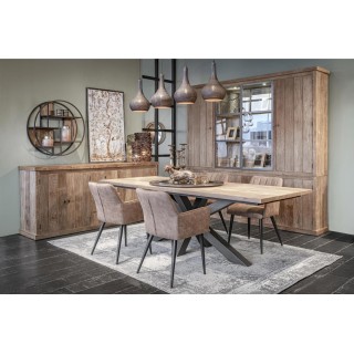 Buffet vaisselier en bois massif avec portes en verre et tiroirs en teck recyclé pour ranger tous vos objets