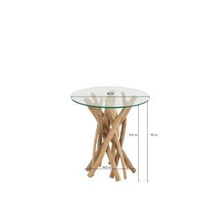 Bout de canapé rond en branches de teck et verre D50 cm CHAM - HELLIN