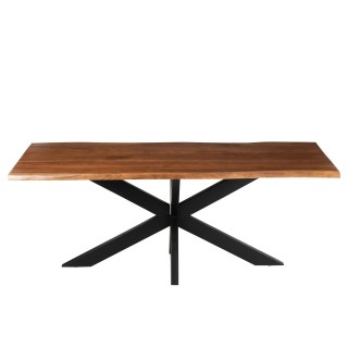 Table de salle à manger rectangulaire en bois d'acacia massif et métal noir L200 EDGAR - HELLIN