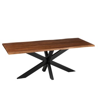 Table de salle à manger rectangulaire en bois d'acacia massif et métal noir L200 EDGAR - HELLIN