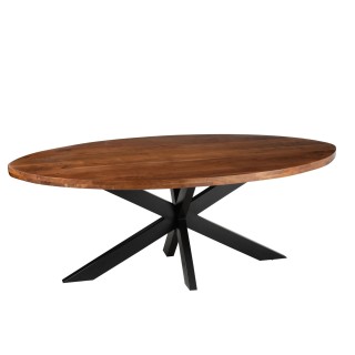 Table de salle à manger ovale en bois d'acacia massif et métal noir L210 EDGAR - HELLIN