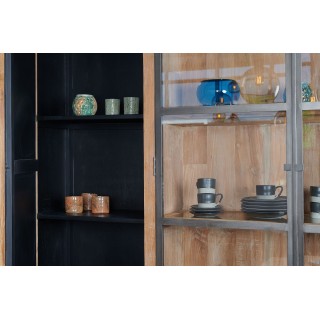 Buffet vaisselier en bois massif avec portes en verre et tiroirs en teck recyclé pour ranger tous vos objets