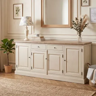 Buffet en bois massif 4 portes et ses portes vitrées pour une salle à manger chaleureuse VILLAS - HELLIN