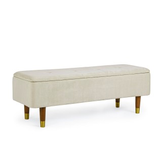 Banc coffre 2 places en velours et piétement en bois RIKA - HELLIN