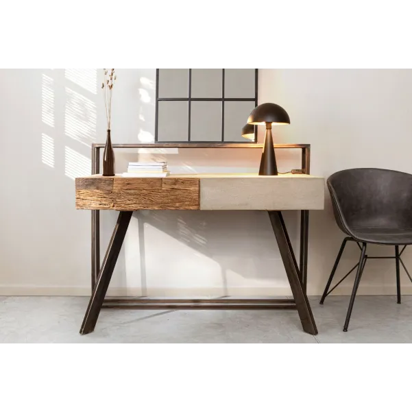 Bureau design en bois recyclé et métal noir 2 tiroirs COROT - HELLIN