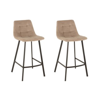 Chaise de bar en velours peau de peche et en metal noir lot de 2 olivia