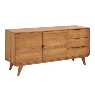 Buffet bas vintage : 2 portes et 3 tiroirs / Bois massif | Hellin