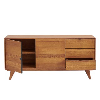 Buffet bas vintage : 2 portes et 3 tiroirs / Bois massif | Hellin