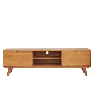 Meuble tv retro en bois 2 niches 2 portes l180 bronze mallet