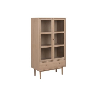 Vitrine scandinave en chêne blanchie 2 portes vitrées et 1 tiroir ASHLEY - HELLIN