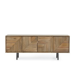 Meuble tv en manguier 4 portes et pieds metal noir l140 manaus