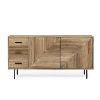 Buffet en bois de manguier 2 portes 3 tiroirs pieds metal noir l160 manaus