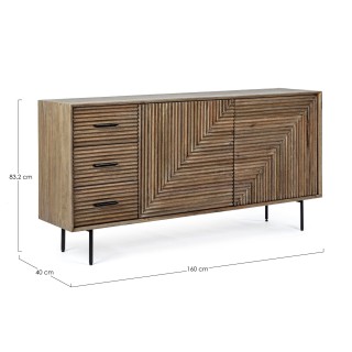 Buffet en bois de manguier 2 portes 3 tiroirs pieds métal noir L160 MANAUS - HELLIN