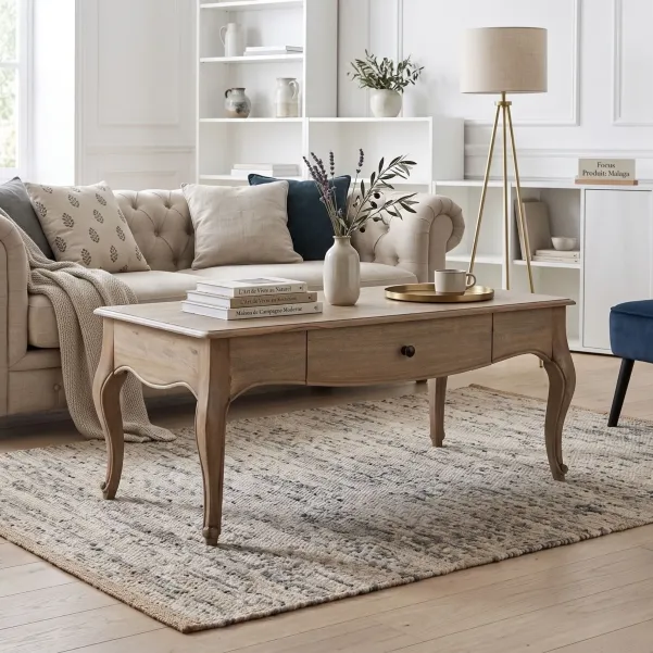 Table basse rectangulaire en bois de manguier 1 tiroir L110 GRACE - HELLIN