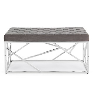 Banc d entree ou bout de lit en velours gris et metal argent l97 romy