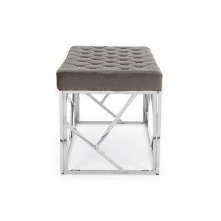 Banc d'entrée ou bout de lit en velours gris et métal argent L97 ROMY - HELLIN